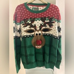Mens Ugly Christmas Sweater Reindeer Size L